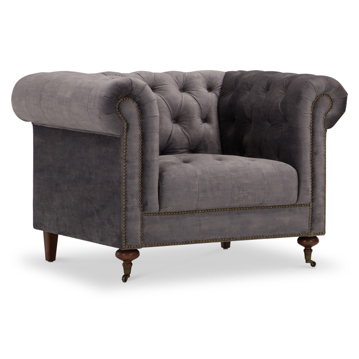 Stanhope Steel Grey Velvet Armchair from Roseland Furniture