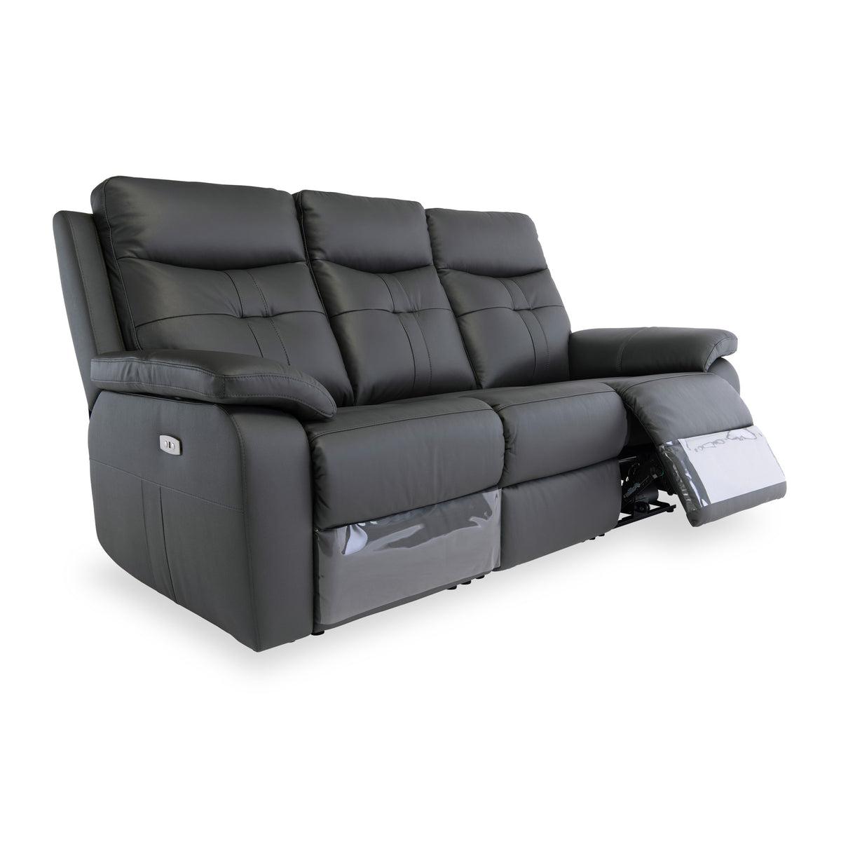 Talbot Charcoal Leather Electric Reclining 3 Seater SoCouchfa