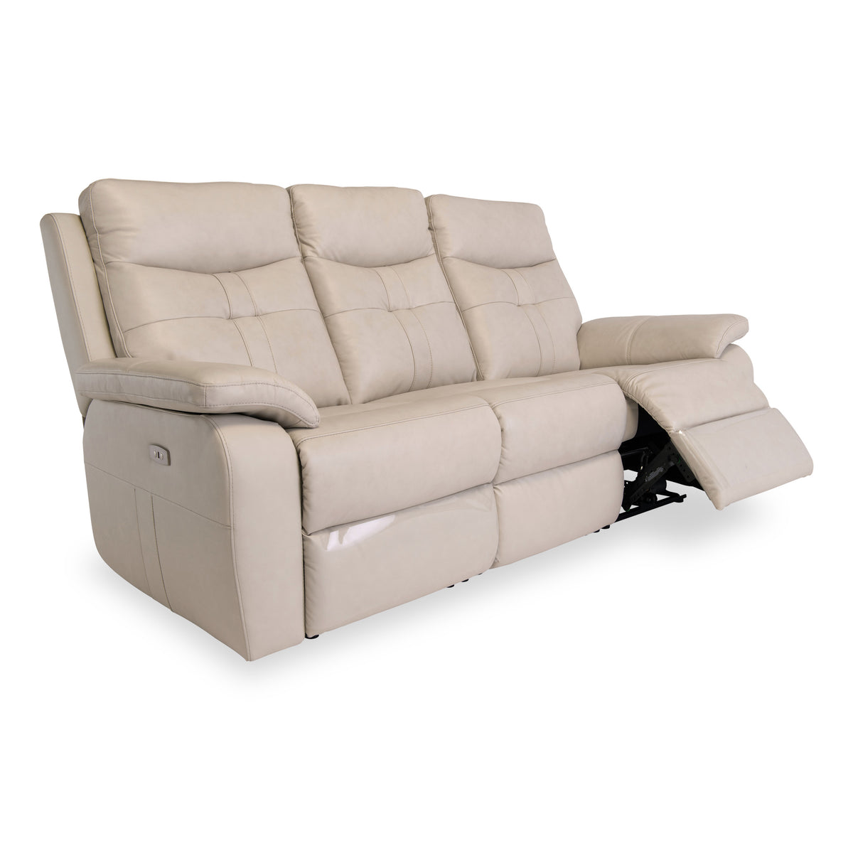 Talbot Light Stone Leather Electric Reclining 3 Seater Couch