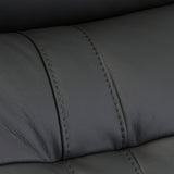 Black leather texture with visible stitching detail, creating a pattern of upholstered segments; likely from furniture such as a couch or car seat.