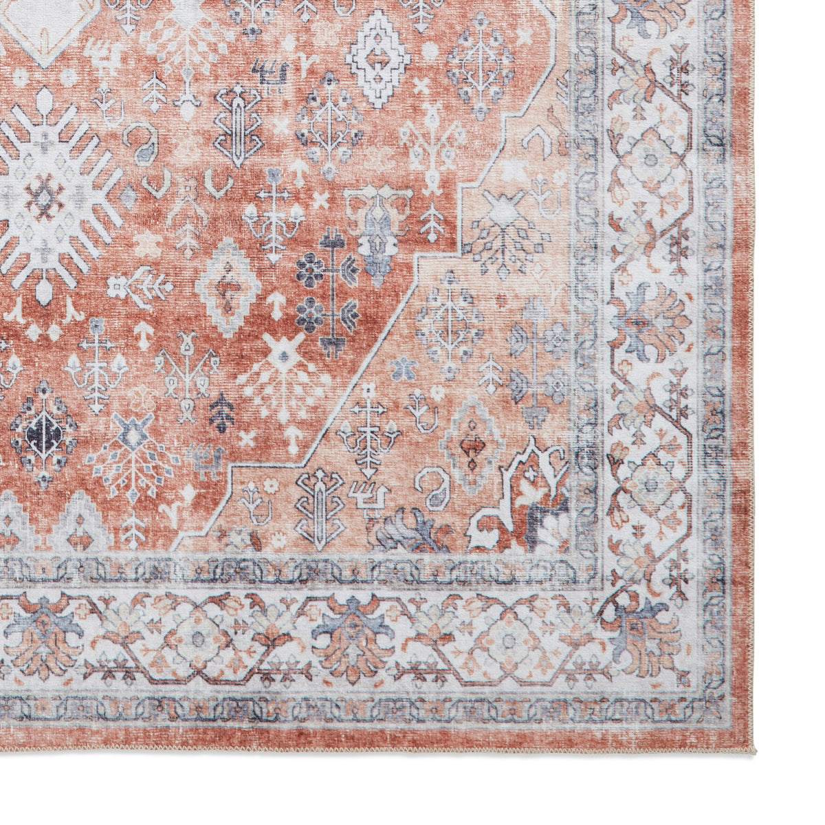Lincoln Terracotta Distressed Medallion Rug 