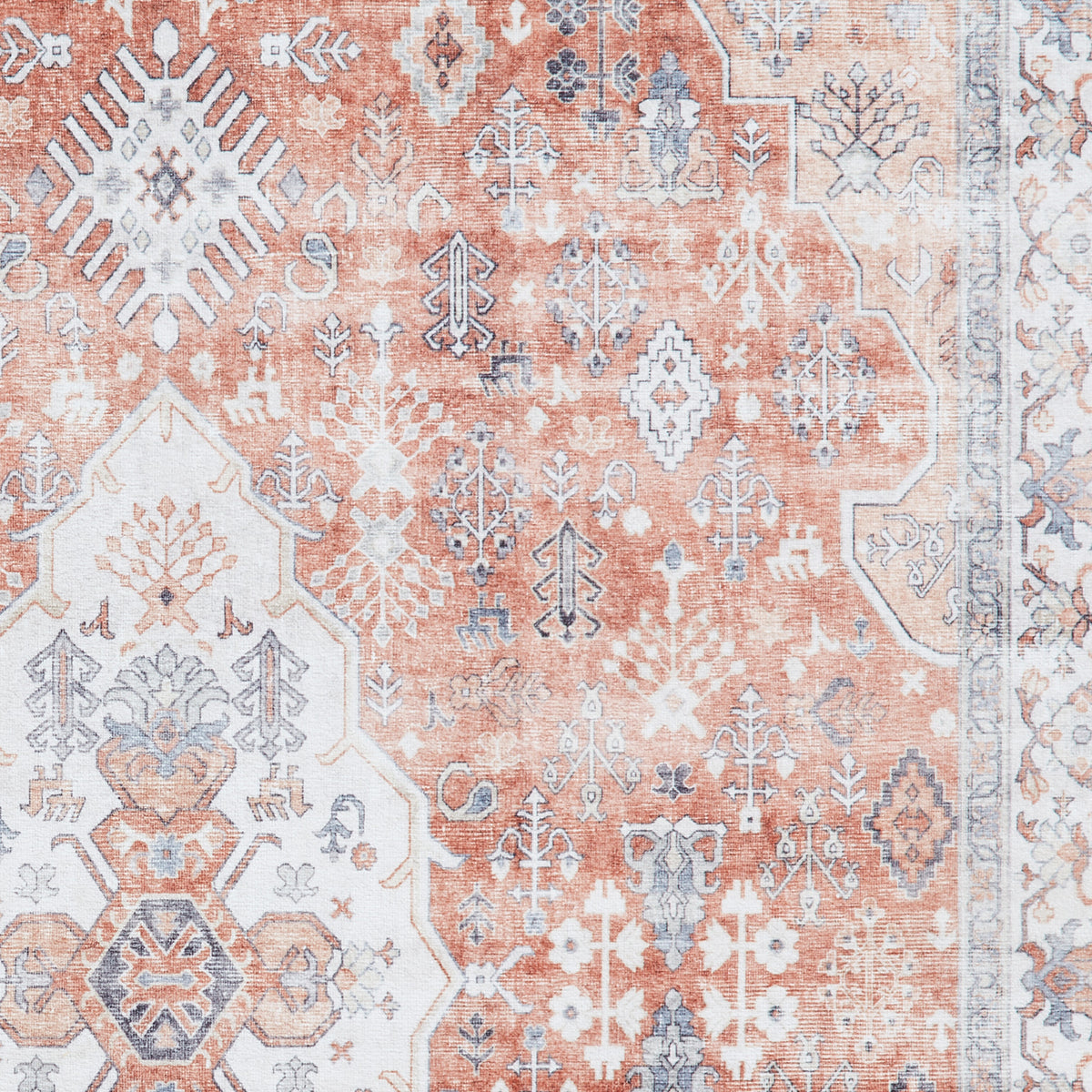 Lincoln Terracotta Distressed Medallion Rug 