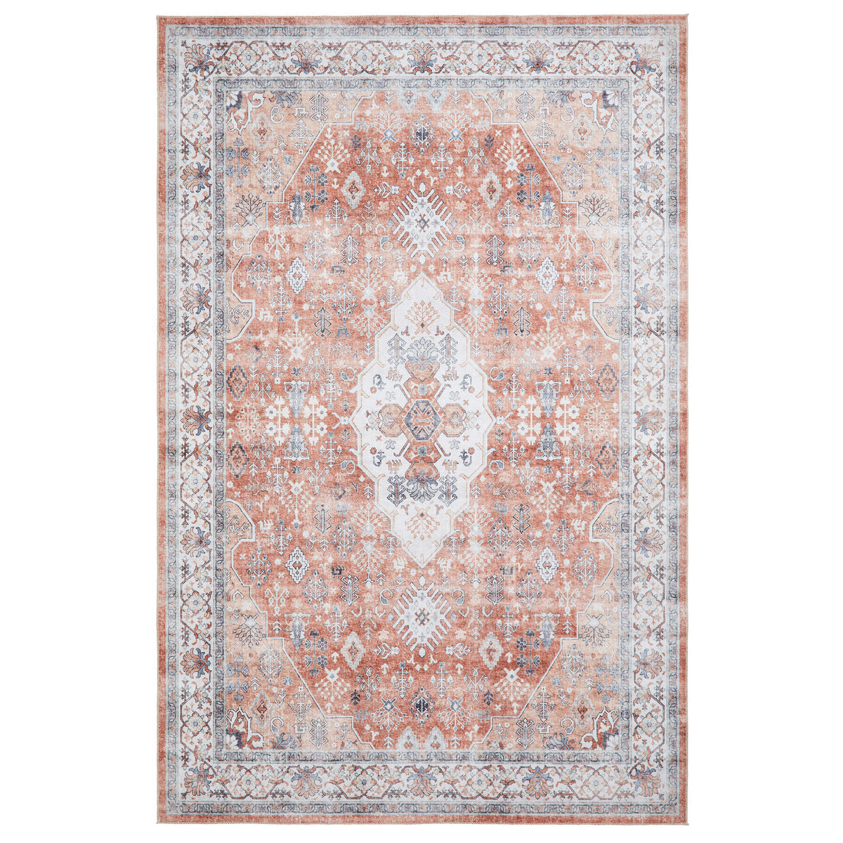 Lincoln Terracotta Distressed Medallion Rug from Roseland Furniture