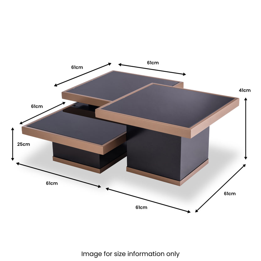 Hemming Black Gloss Coffee Table Set of 3for Living Room Roseland