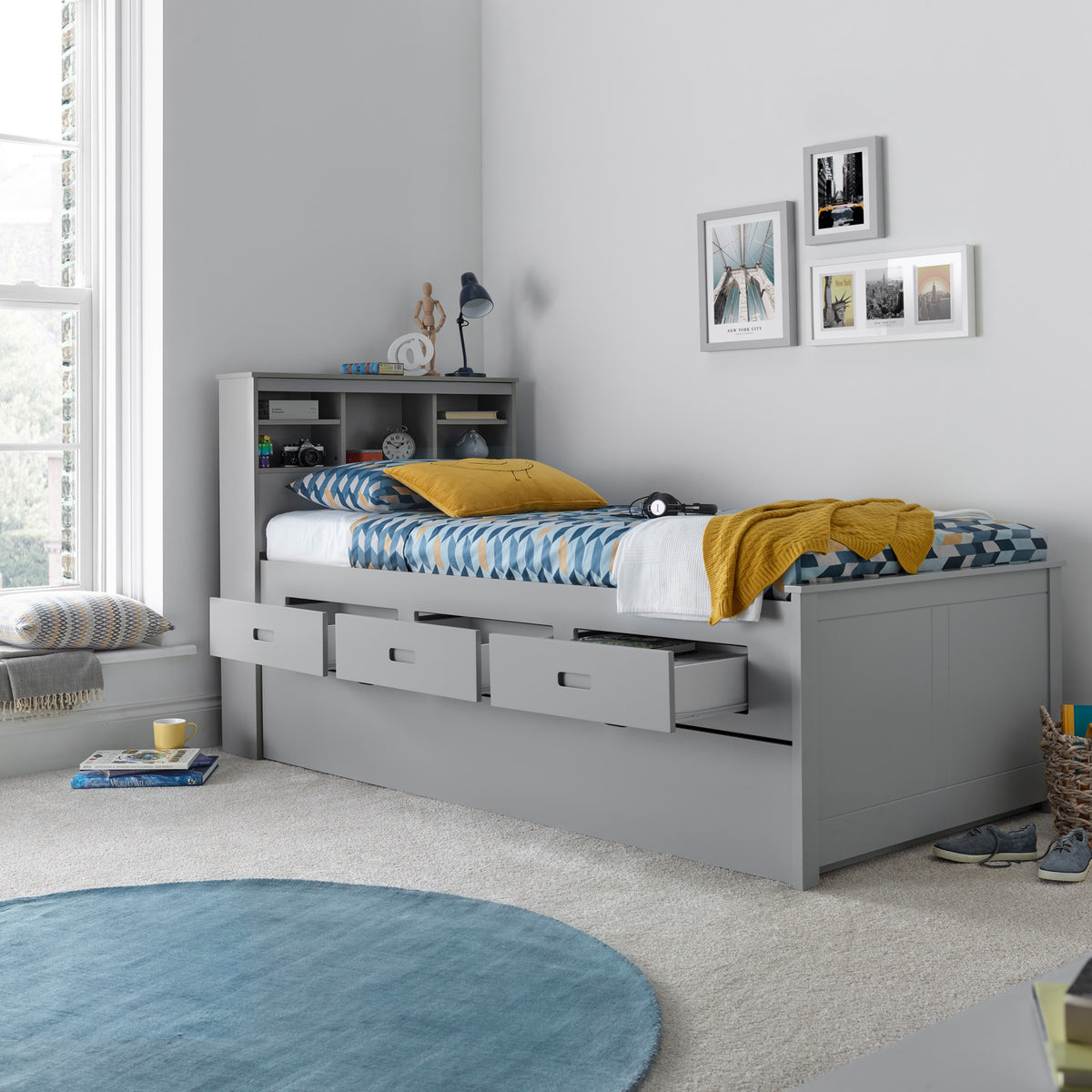Knowle Grey Guest Bed with Trundle for bedorom