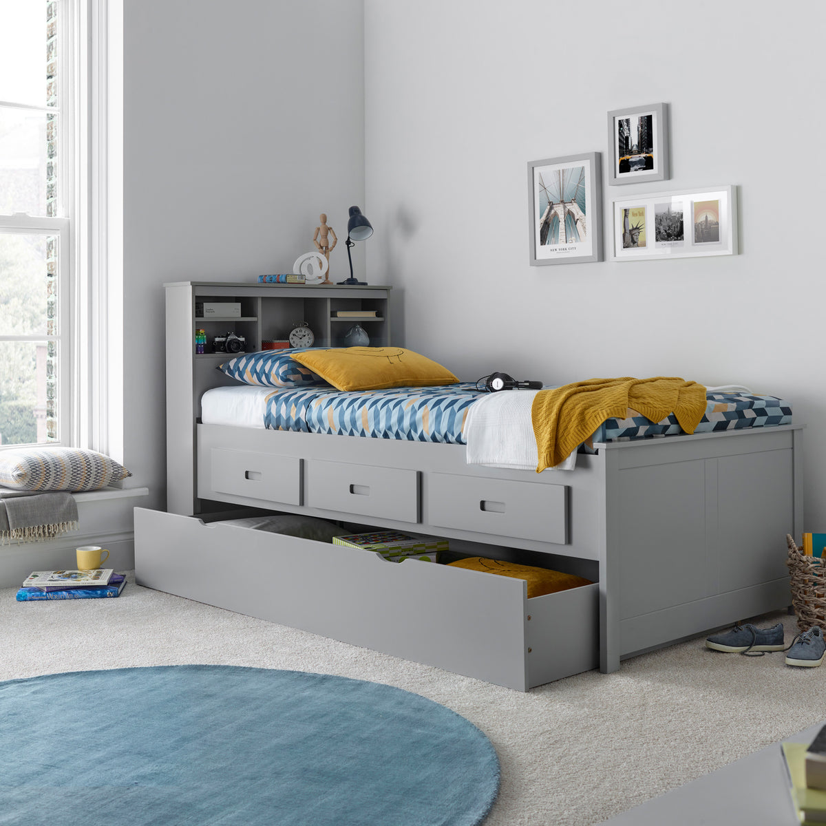 Knowle Grey Guest Bed with Trundle with storage