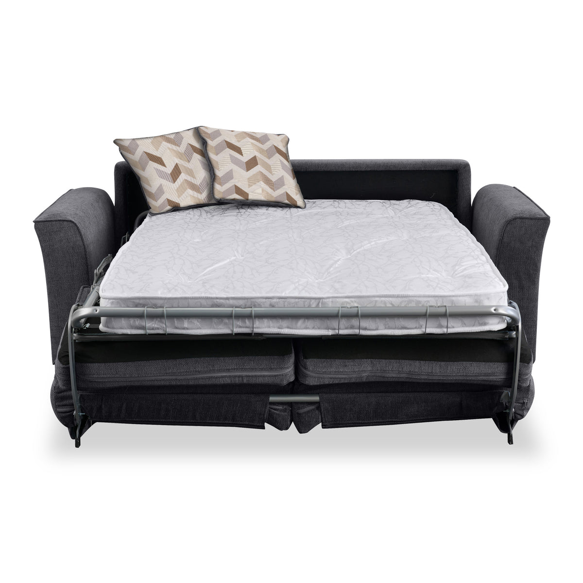 Abbott 2 Seater Sofabed in Charcoal with Morelisa Oatmeal Cushions by Roseland Furniture