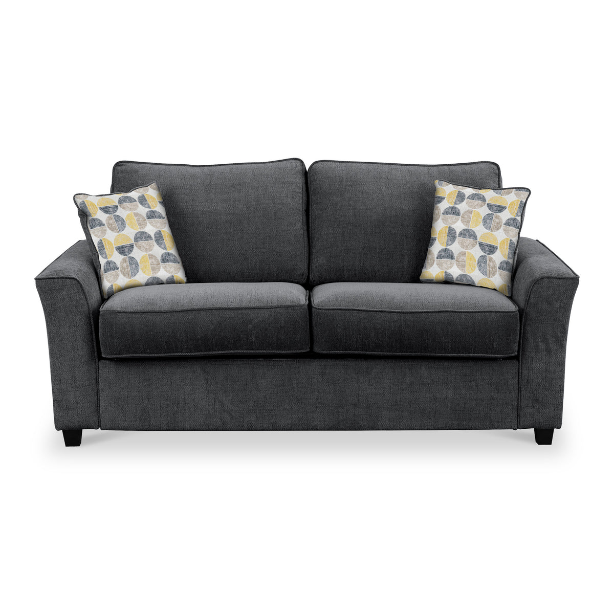 Abbott 2 Seater Sofabed in Charcoal with Rufus Beige Cushions by Roseland Furniture