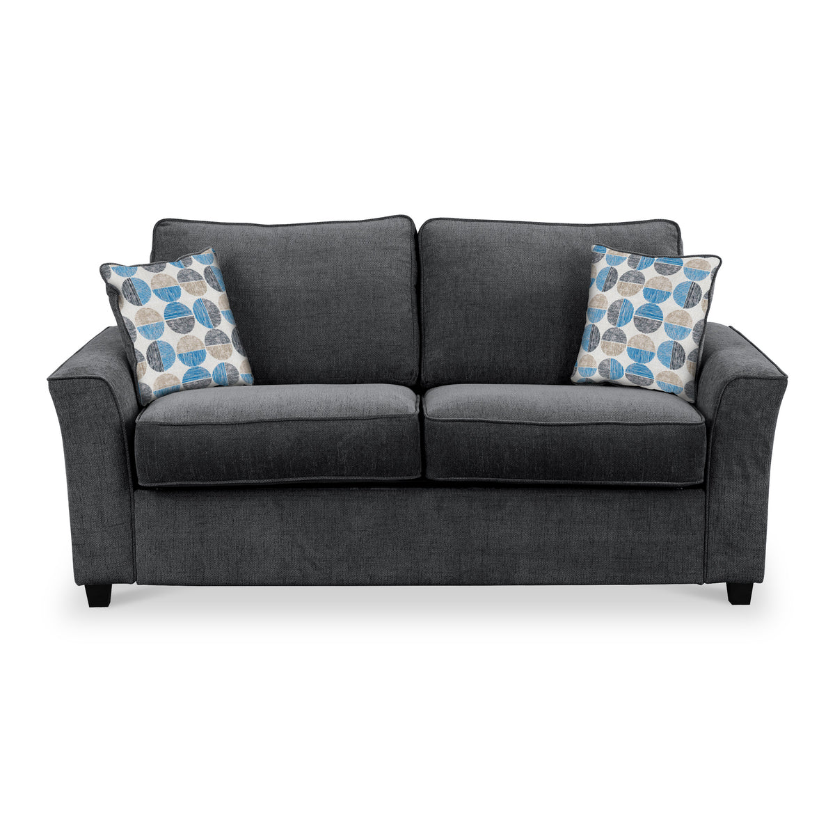 Abbott 2 Seater Sofabed in Charcoal with Rufus Blue Cushions by Roseland Furniture