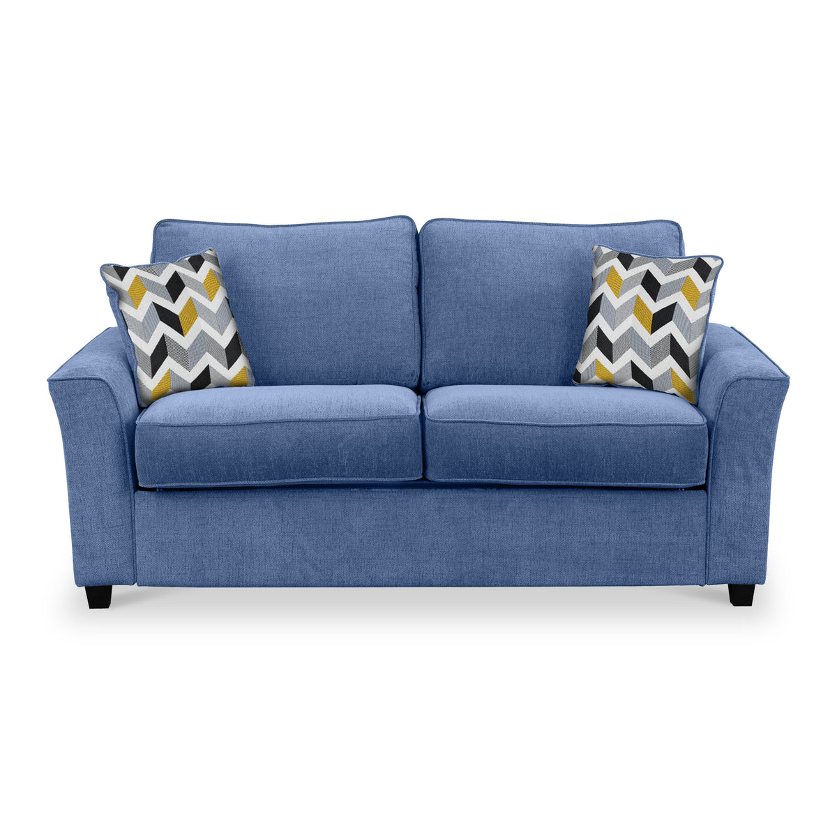Abbott 2 Seater Sofabed in Denim with Morelisa Mustard Cushions by Roseland Furniture