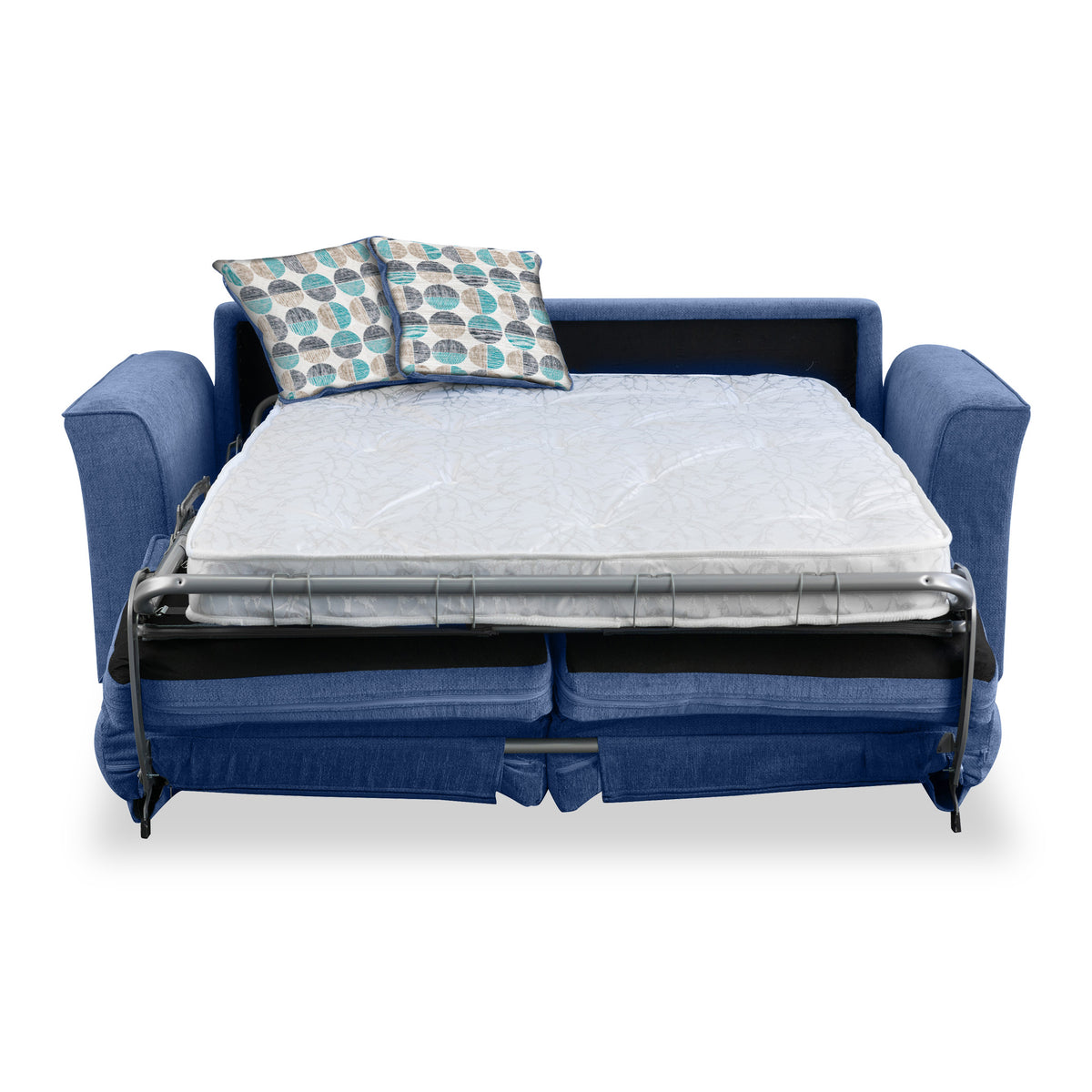 Abbott 2 Seater Sofabed in Denim with Rufus Blue Cushions by Roseland Furniture