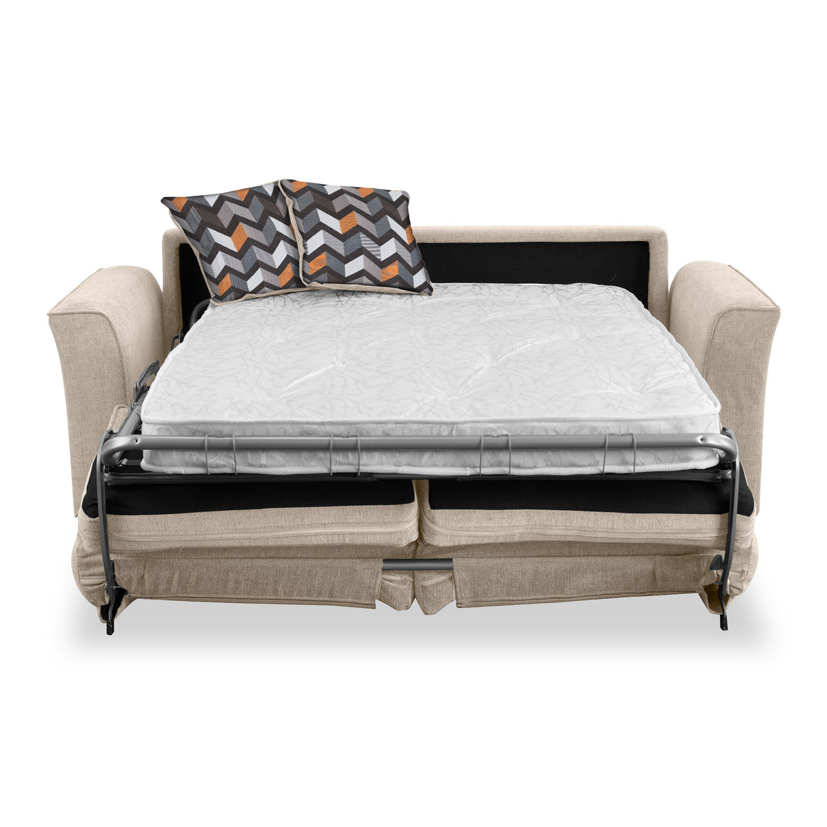 Abbott 2 Seater Sofabed in Oatmeal with Morelisa Charcoal Cushions by Roseland Furniture