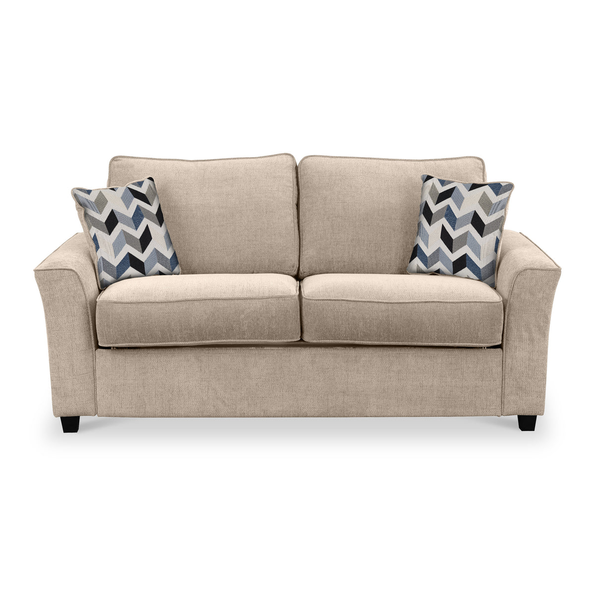 Abbott 2 Seater Sofabed in Oatmeal with Morelisa Denim Cushions by Roseland Furniture