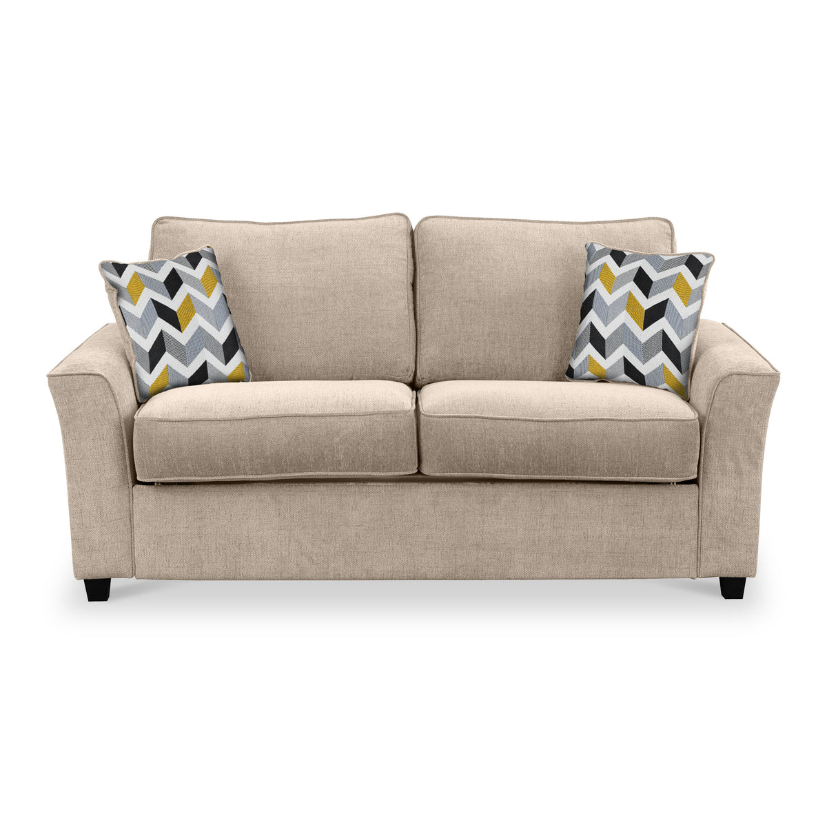 Abbott 2 Seater Sofabed in Oatmeal with Morelisa Mustard Cushions by Roseland Furniture
