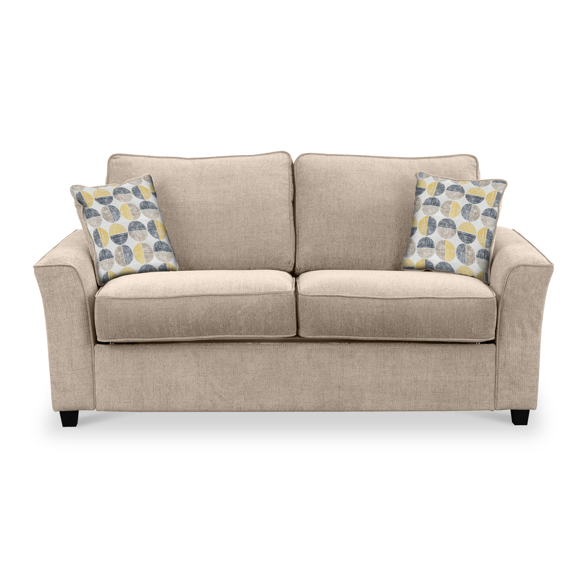 Abbott 2 Seater Sofabed in Oatmeal with Rufus Beige Cushions by Roseland Furniture
