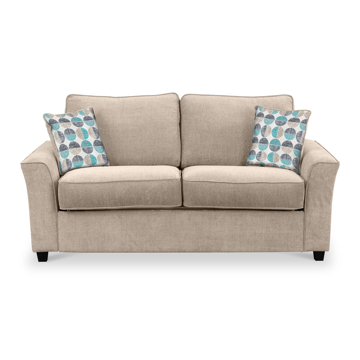 Abbott 2 Seater Sofabed in Oatmeal with Rufus Duck Egg Cushions by Roseland Furniture