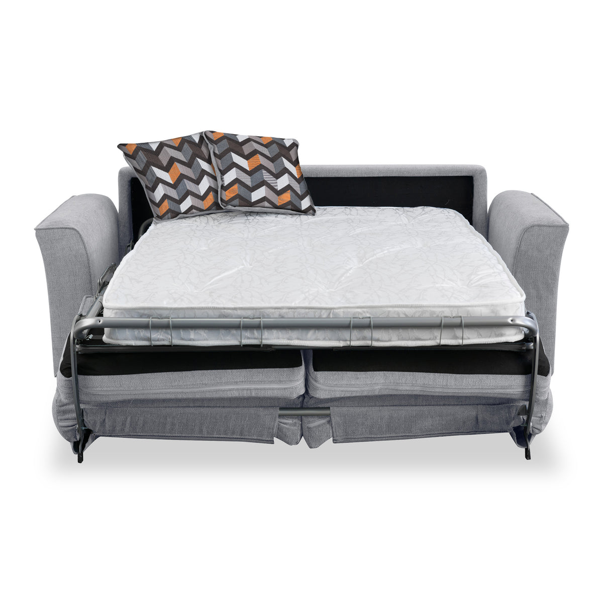 Abbott 2 Seater Sofabed in Silver with Morelisa Charcoal Cushions by Roseland Furniture