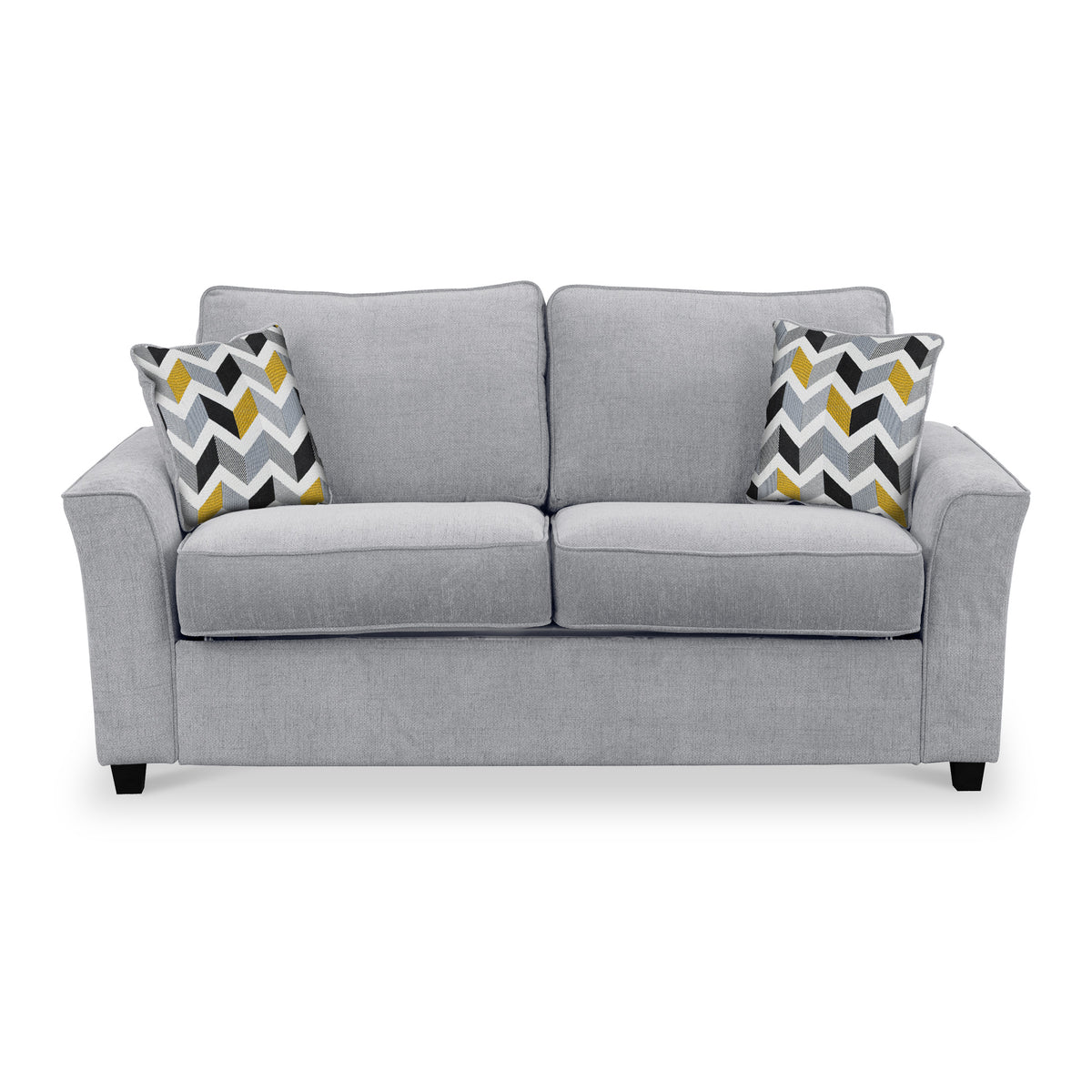 Abbott 2 Seater Sofabed in Silver with Morelisa Mustard Cushions by Roseland Furniture