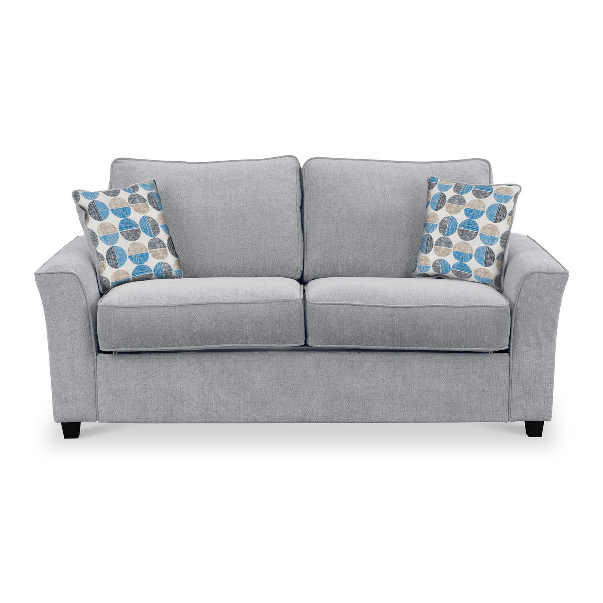 Abbott 2 Seater Sofabed in Silver with Rufus Blue Cushions by Roseland Furniture