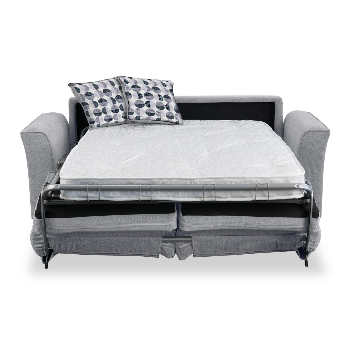Abbott 2 Seater Sofabed in Silver with Rufus Mono Cushions by Roseland Furniture