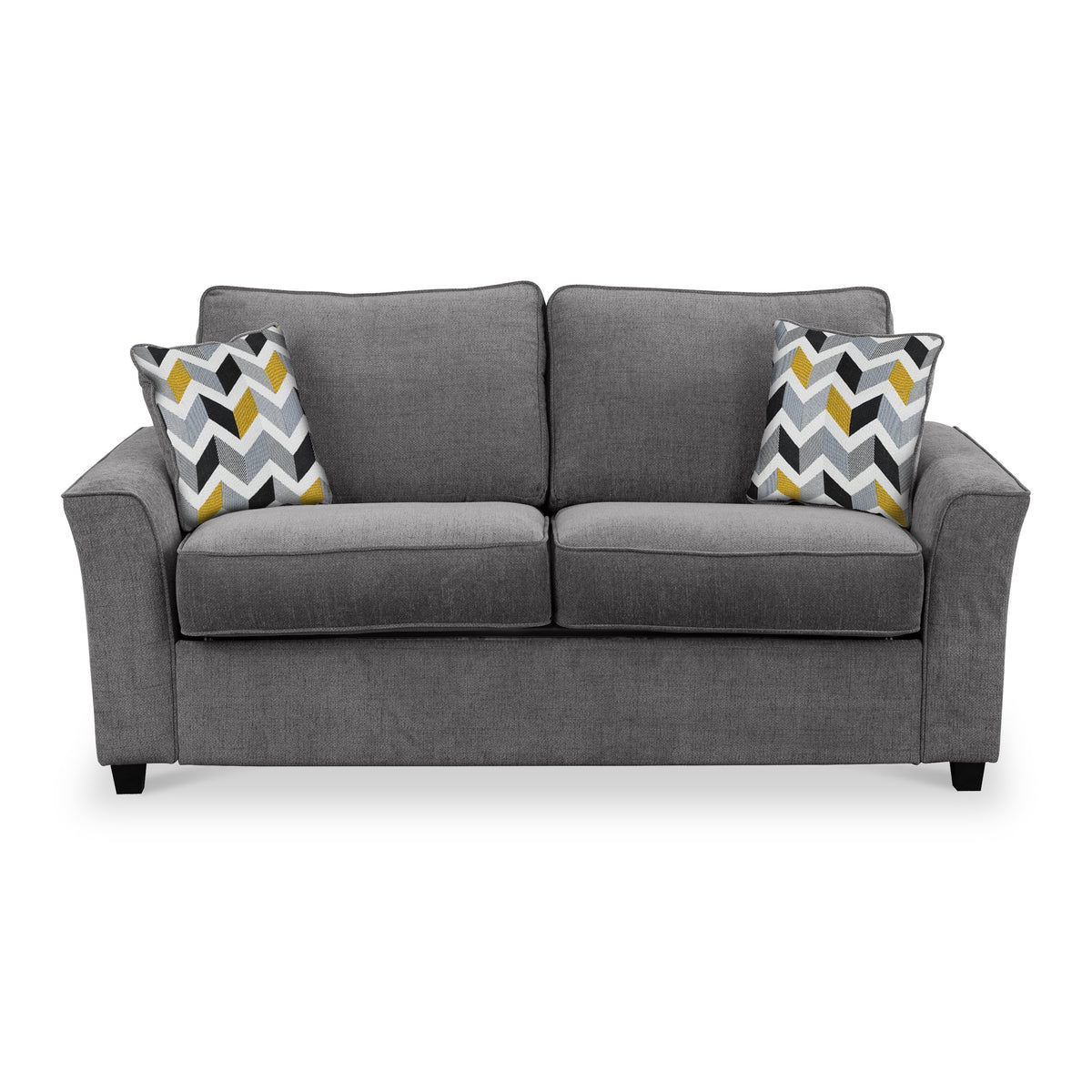 Boston 2 Seater Sofabed in Charcoal with Morelisa Mustard Cushions by Roseland Furniture