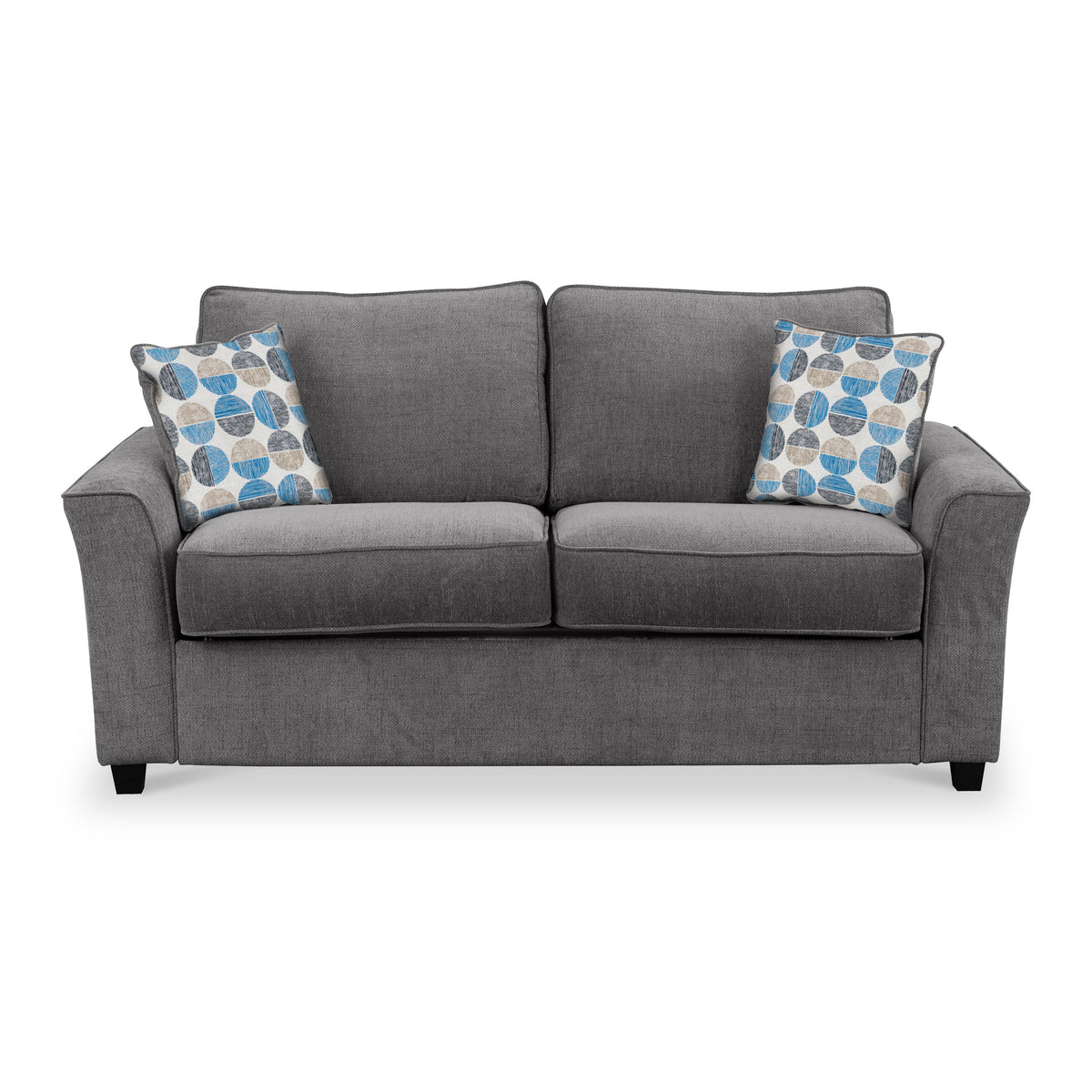 Boston 2 Seater Sofabed in Charcoal with Rufus Blue Cushions by Roseland Furniture