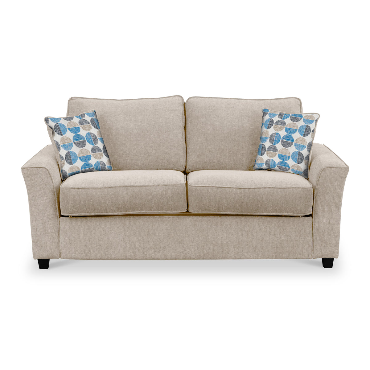 Boston 2 Seater Sofabed in Fawn with Rufus Blue Cushions by Roseland Furniture