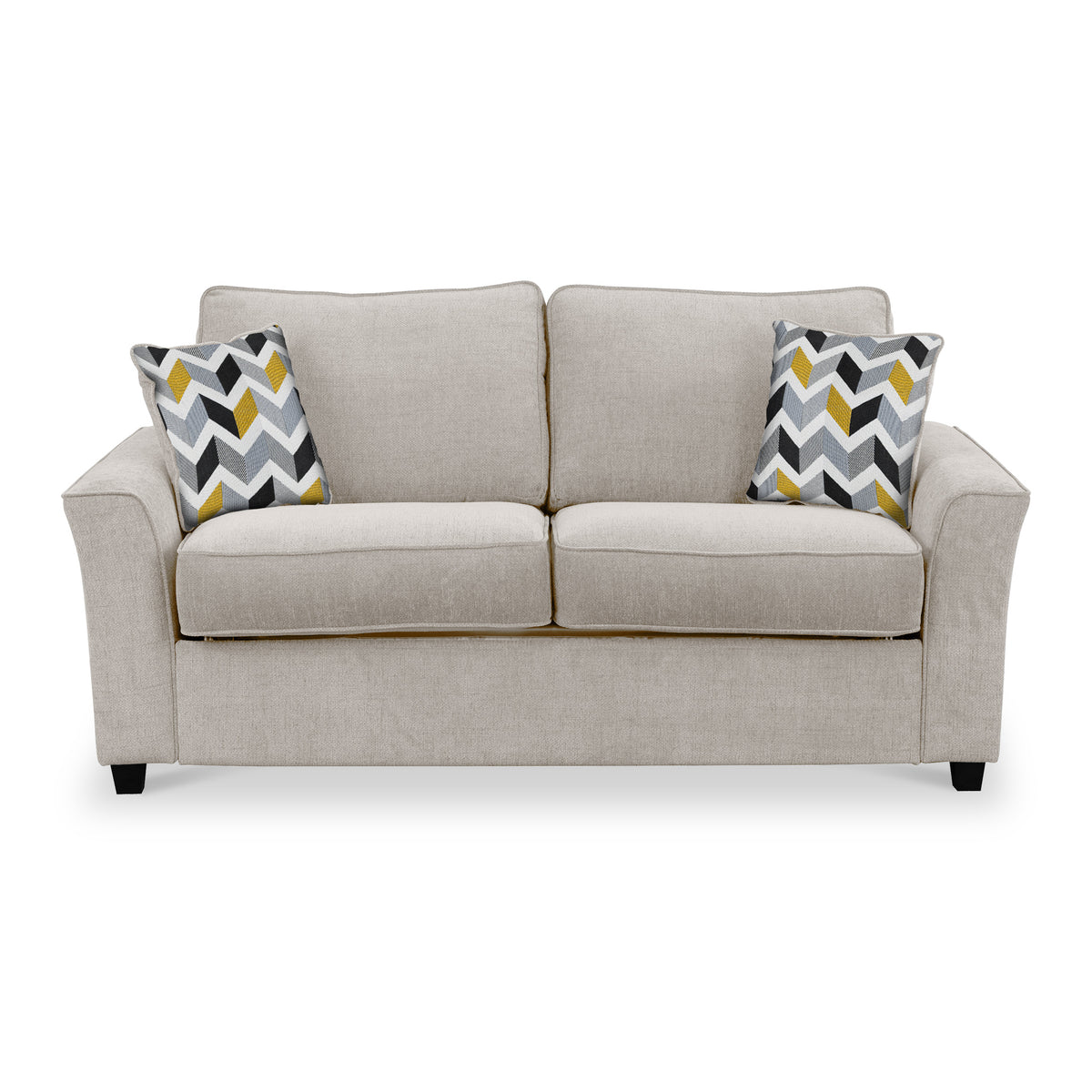 Boston 2 Seater Sofabed in Oatmeal with Morelisa Mustard Cushions by Roseland Furniture