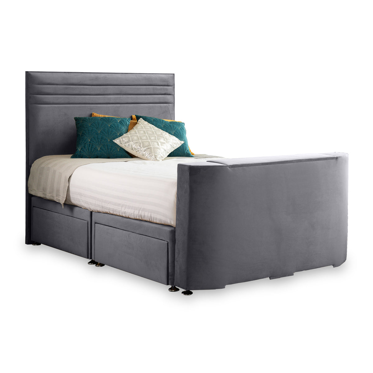 Ryton Velvet 4 Drawer TV Bed in Granite by Roseland Furniture