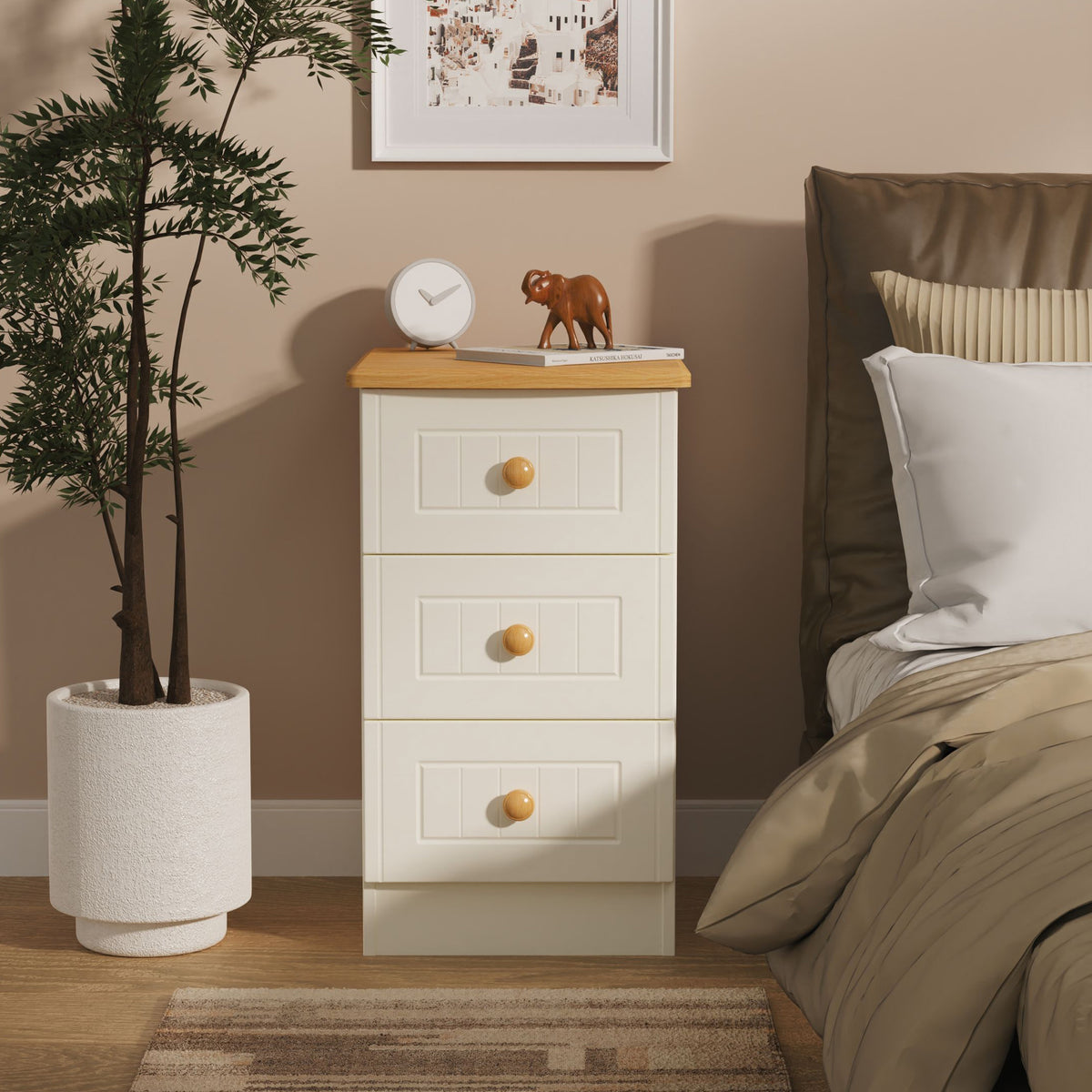 Brixham Cream 3 Drawer Bedside from Roseland