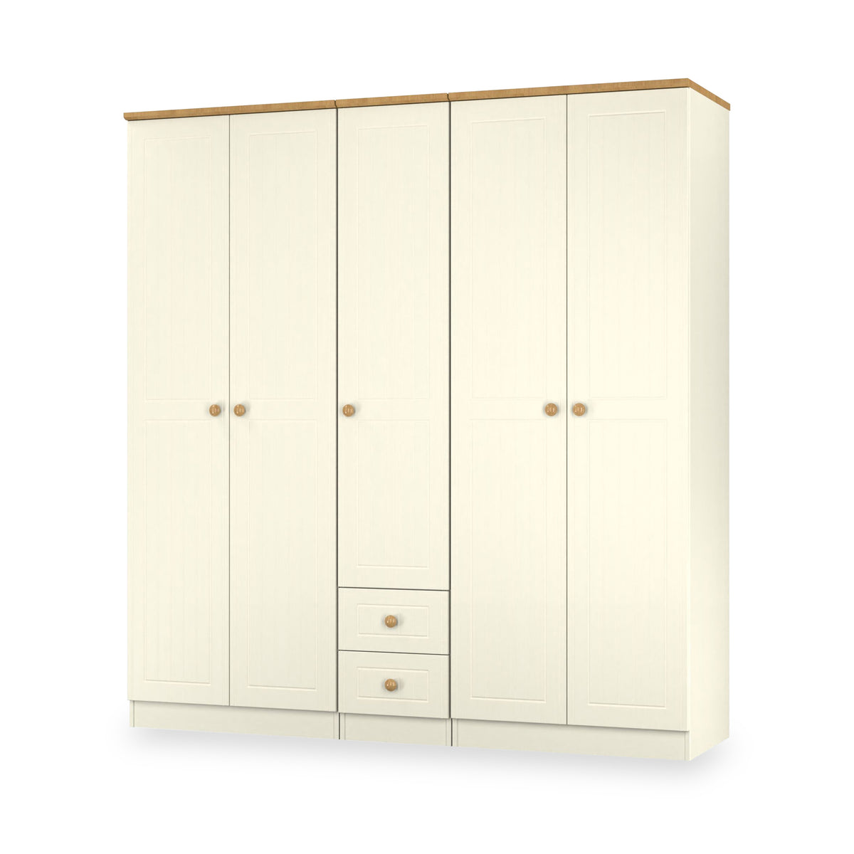 Brixham 5 Door 2 Drawer Wardrobe Cream Ash Oak from Roseland Furniture