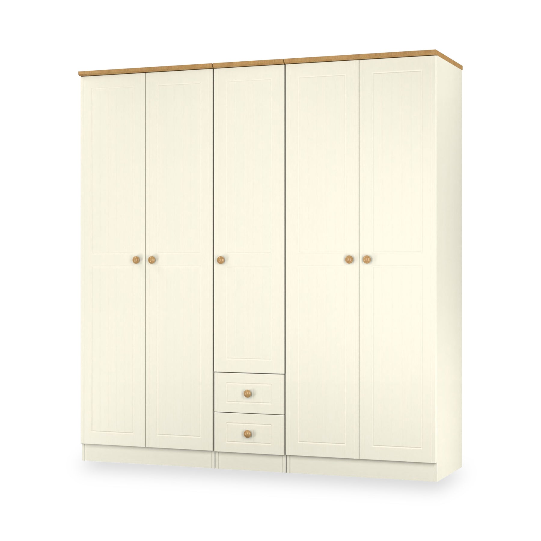 Brixham 5 Door 2 Drawer Wardrobe Cream Ash Oak from Roseland Furniture