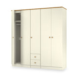 Brixham 5 Door 2 Drawer Wardrobe Cream Ash Oak from Roseland Furniture