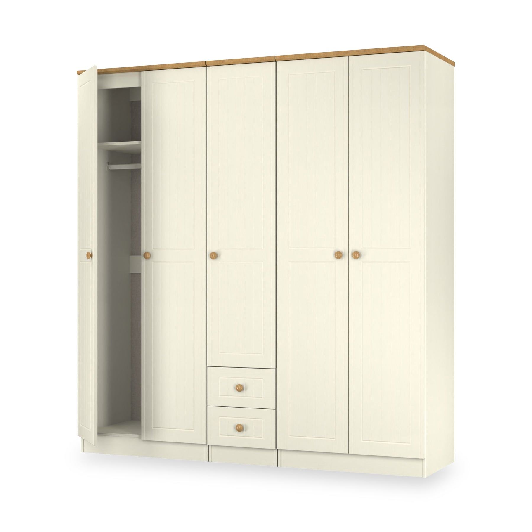 Brixham 5 Door 2 Drawer Wardrobe Cream Ash Oak from Roseland Furniture