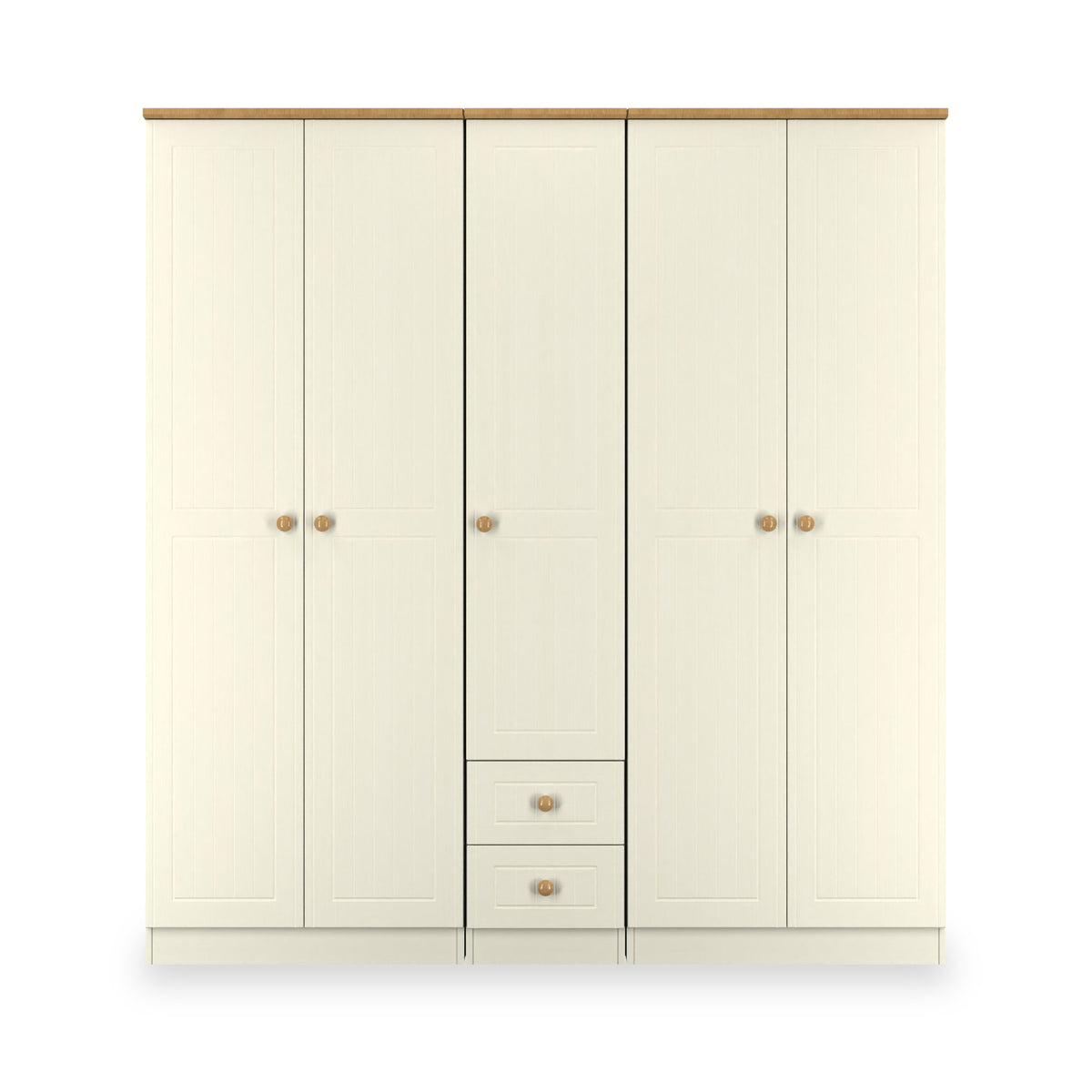 Brixham 5 Door 2 Drawer Wardrobe Cream Ash Oak from Roseland Furniture