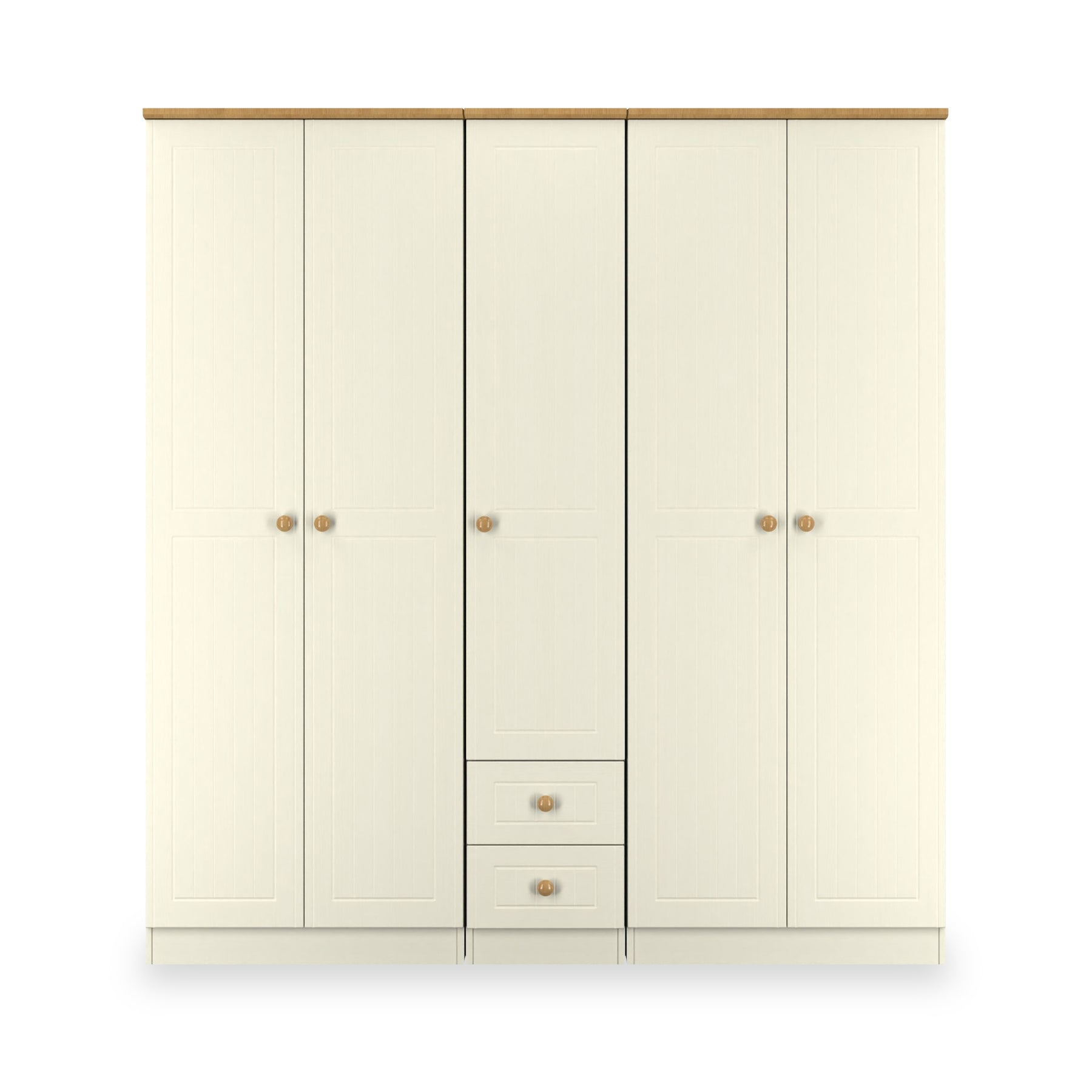 Brixham 5 Door 2 Drawer Wardrobe Cream Ash Oak from Roseland Furniture