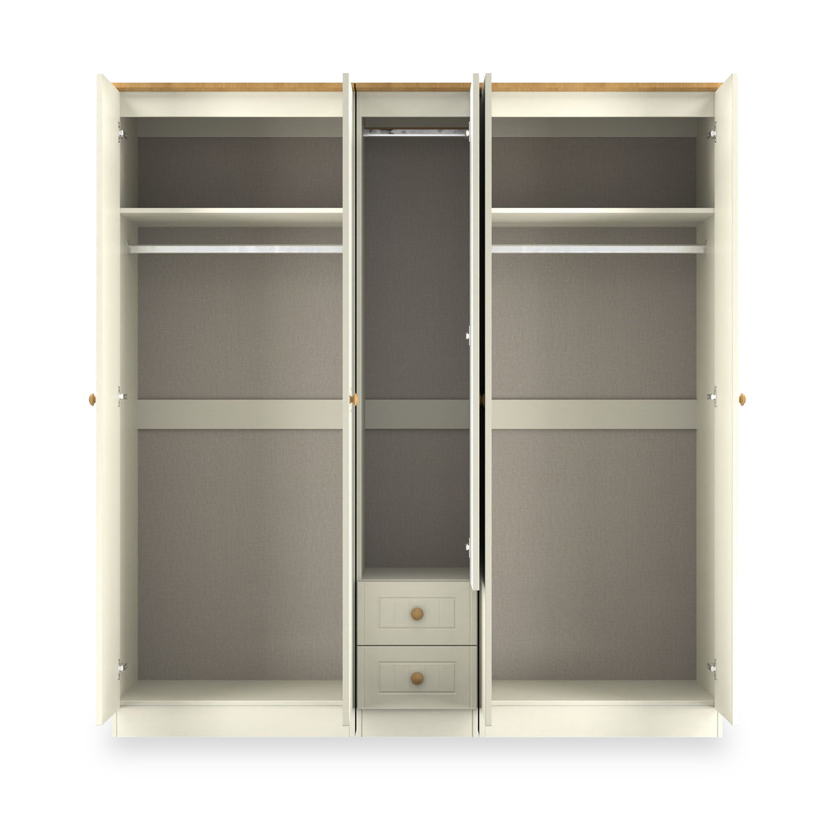 Brixham 5 Door 2 Drawer Wardrobe Cream Ash Oak from Roseland Furniture