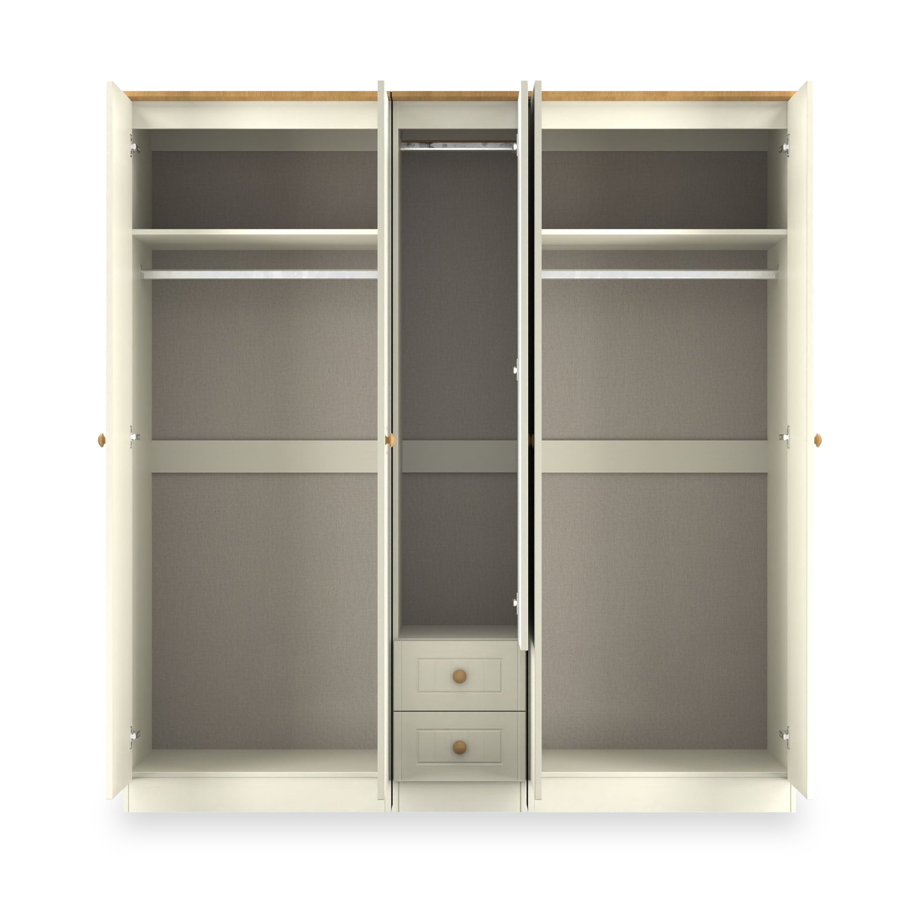 Brixham 5 Door 2 Drawer Wardrobe Cream Ash Oak from Roseland Furniture