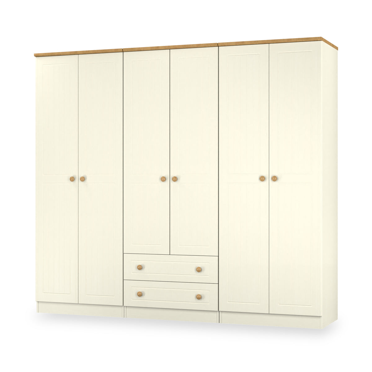 Brixham 6 Door 2 Drawer Wardrobe Cream Ash Oak from Roseland Furniture