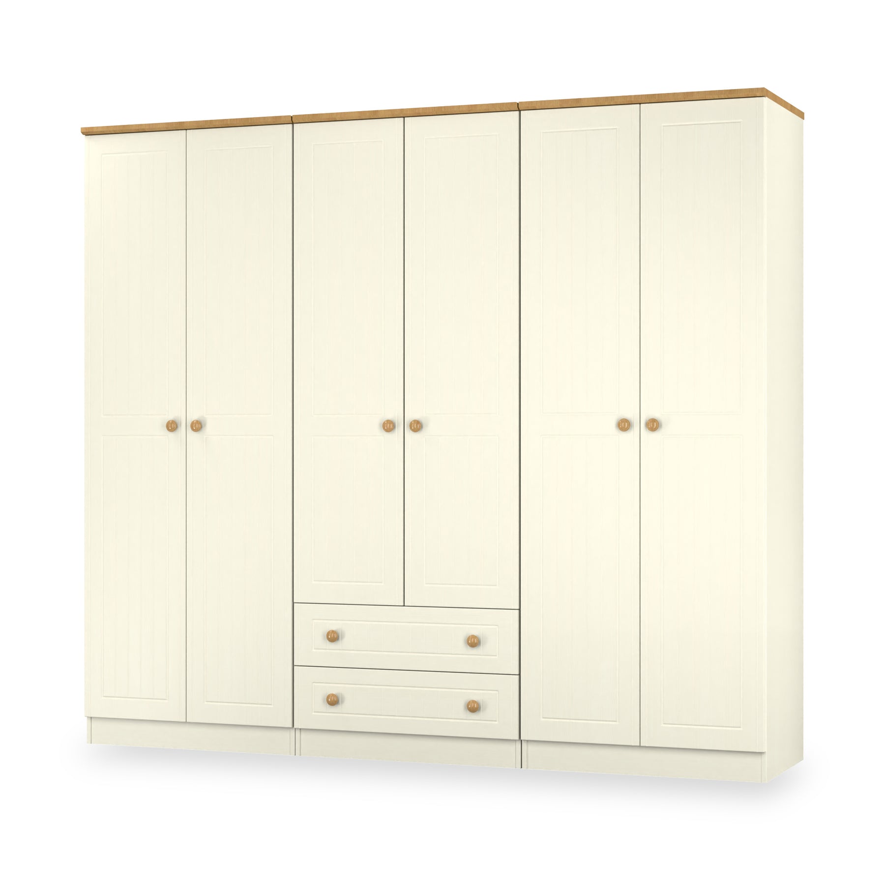 Brixham 6 Door 2 Drawer Wardrobe Cream Ash Oak from Roseland Furniture