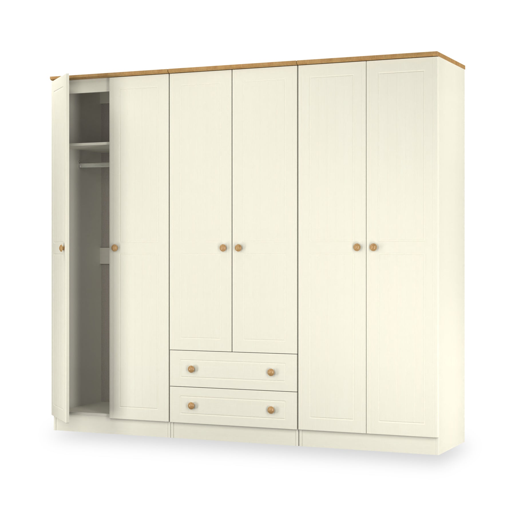 Brixham 6 Door 2 Drawer Wardrobe Cream Ash Oak from Roseland Furniture