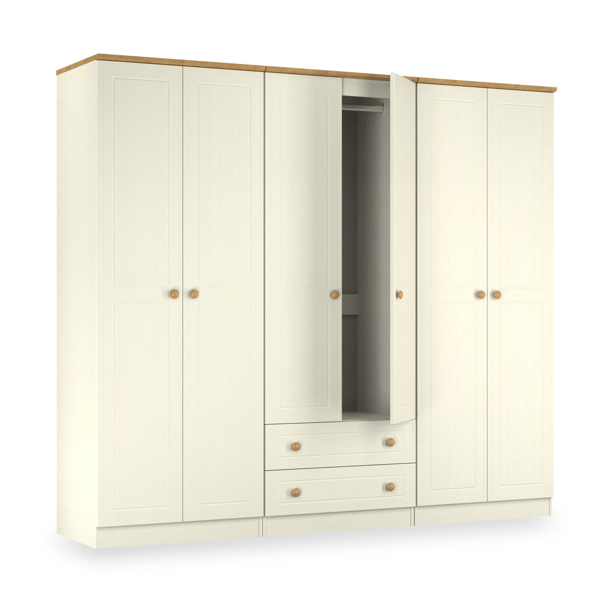 Brixham 6 Door 2 Drawer Wardrobe Cream Ash Oak from Roseland Furniture