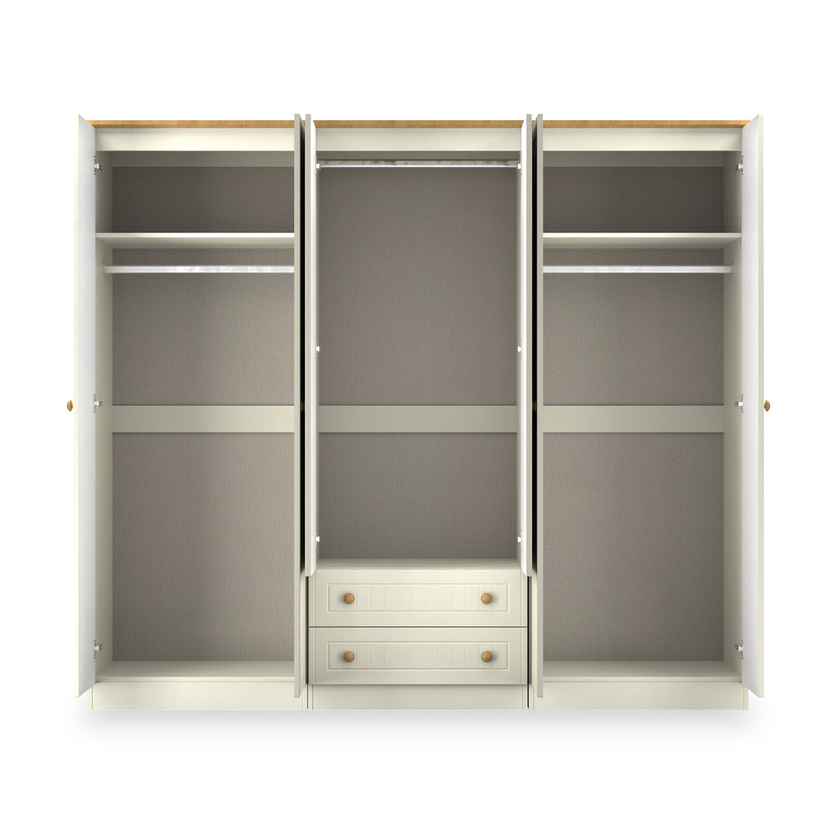 Brixham 6 Door 2 Drawer Wardrobe Cream Ash Oak from Roseland Furniture
