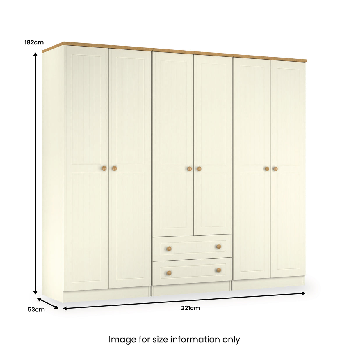 Brixham 6 Door 2 Drawer Wardrobe Cream Ash Oak from Roseland Furniture