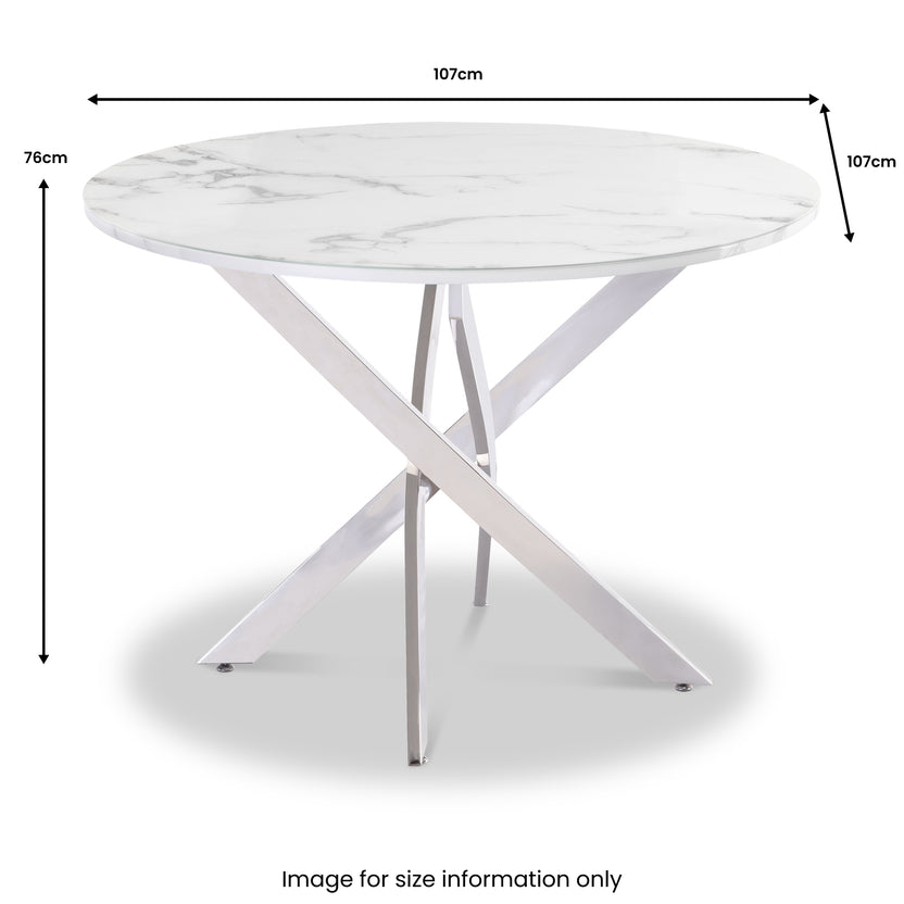 Rasmus 107cm White Marble Effect Round Glass Dining Table Roseland