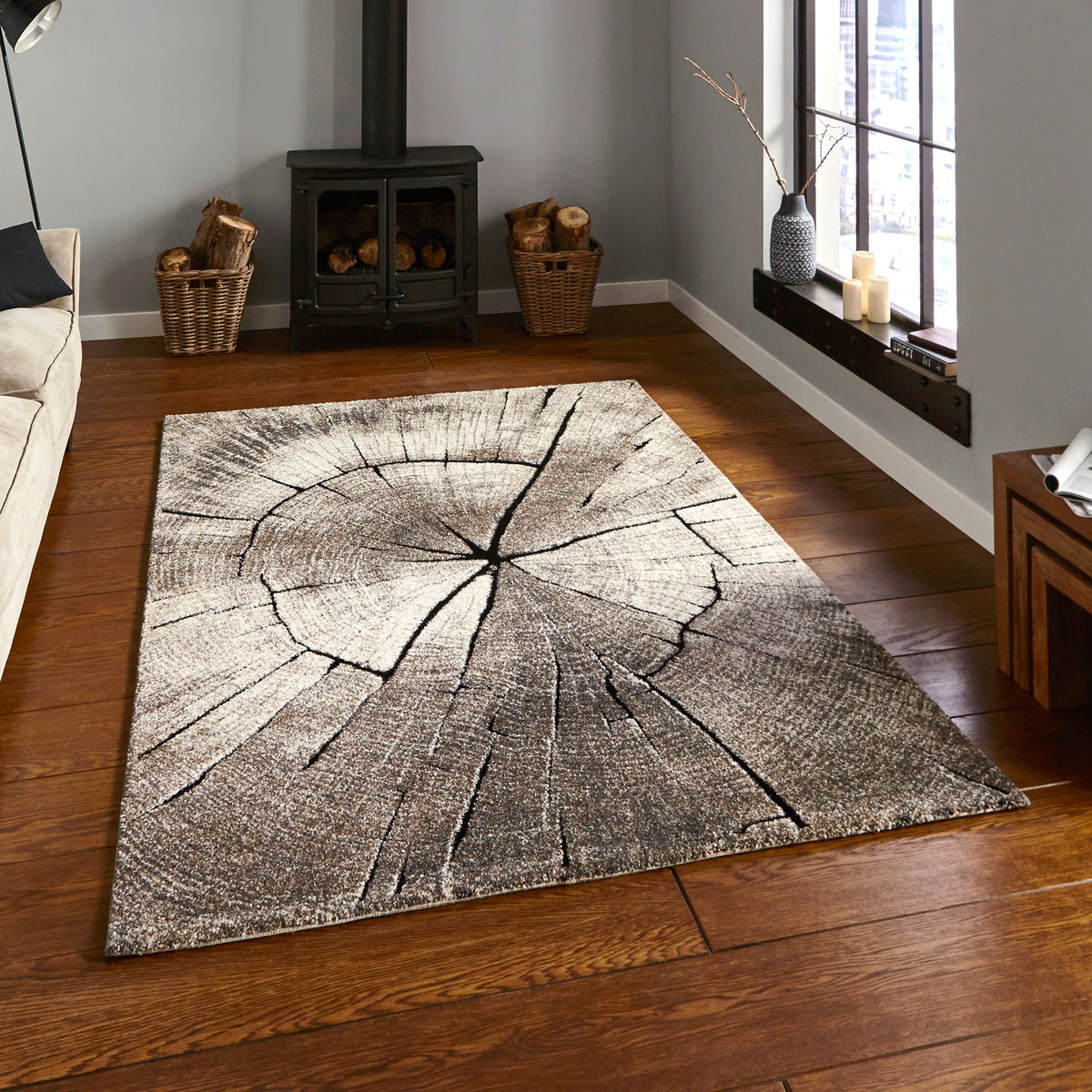 Woodland Tree Patterned Rectangular Rug for Living Room or Bedroom ...