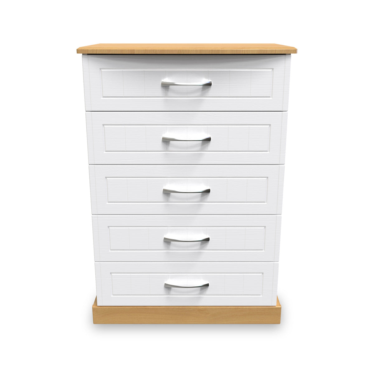 Wickham-5-drawer-chest-in-white-ash Angle1 from Roseland Furniture