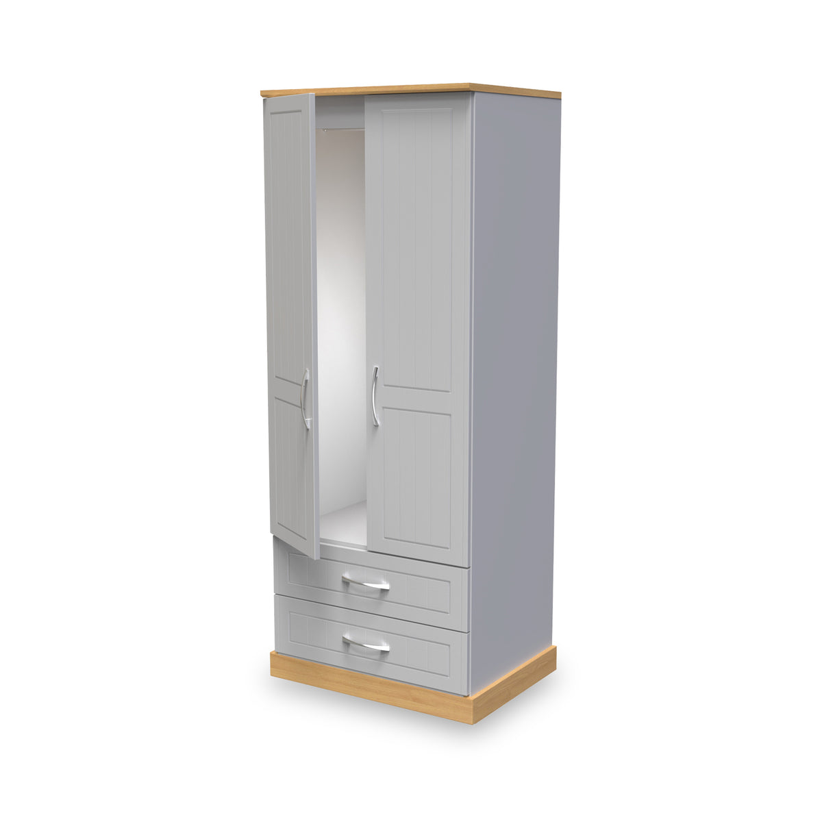 Wickham-tall-2-drawer-wardrobe-in-grey-ash from Roseland Furniture