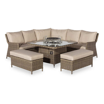 Maze Winchester Royal Corner Rattan Dining Set with Fire Pit