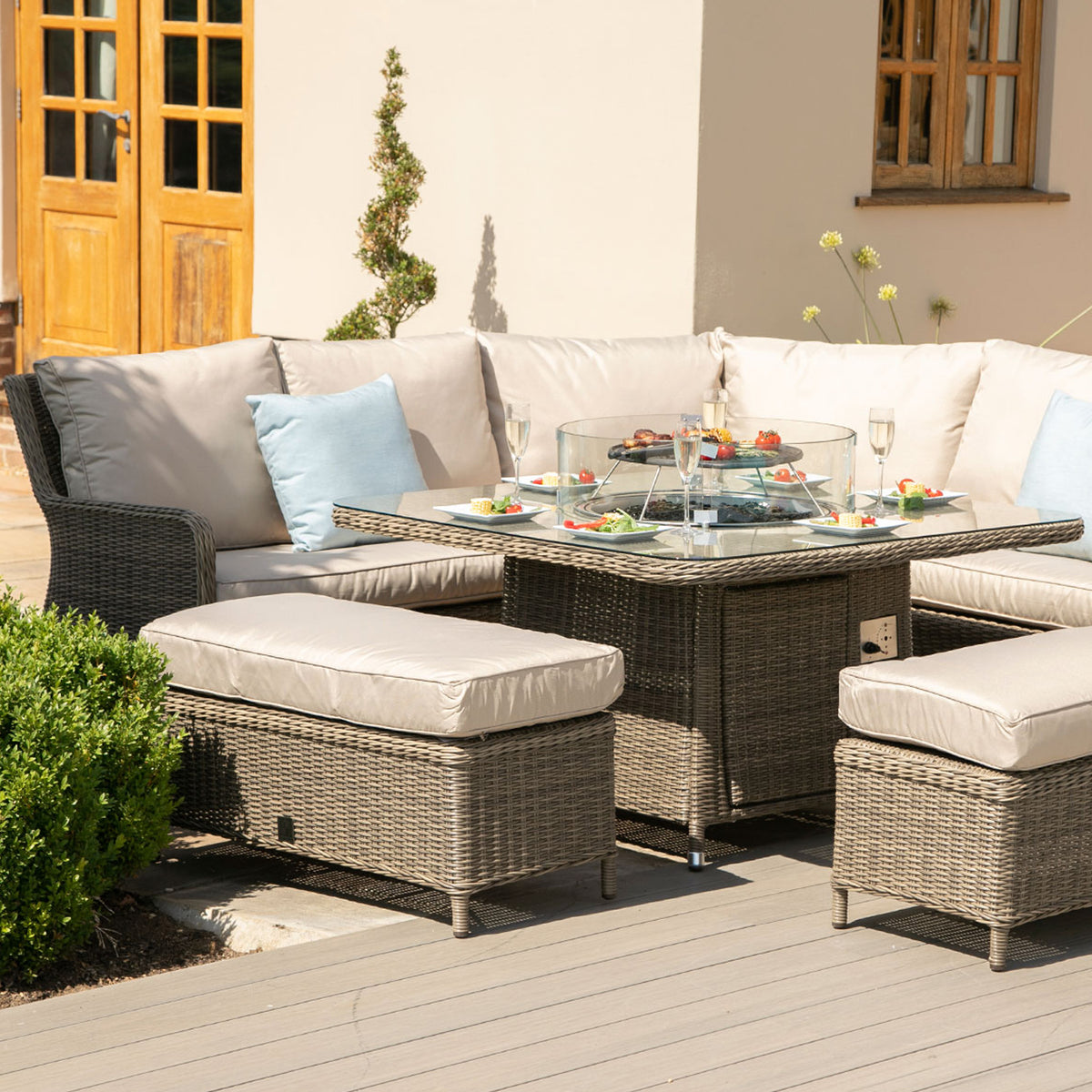 Maze Winchester Royal Outdoor Rattan Corner Set with Fire Pit